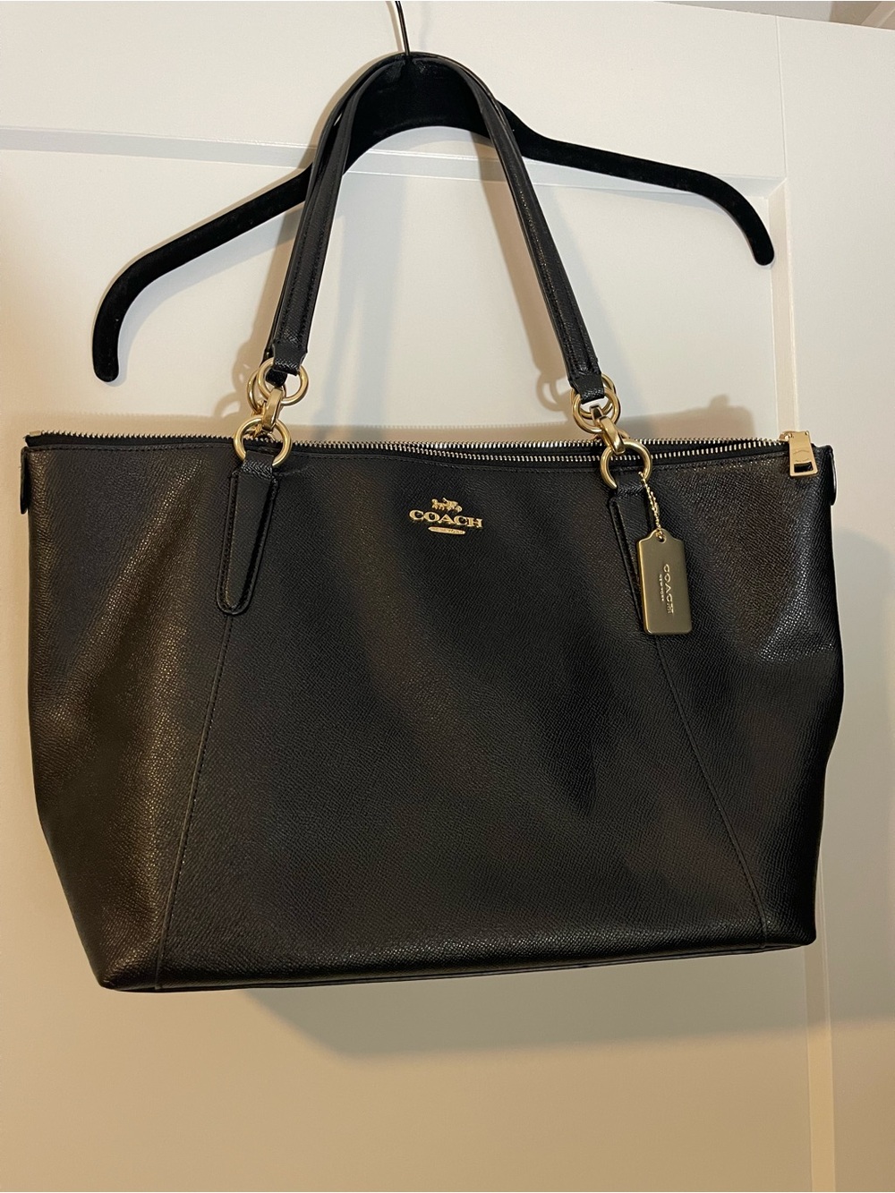 Coach Black Leather Tote with Gold Hardware and Tag